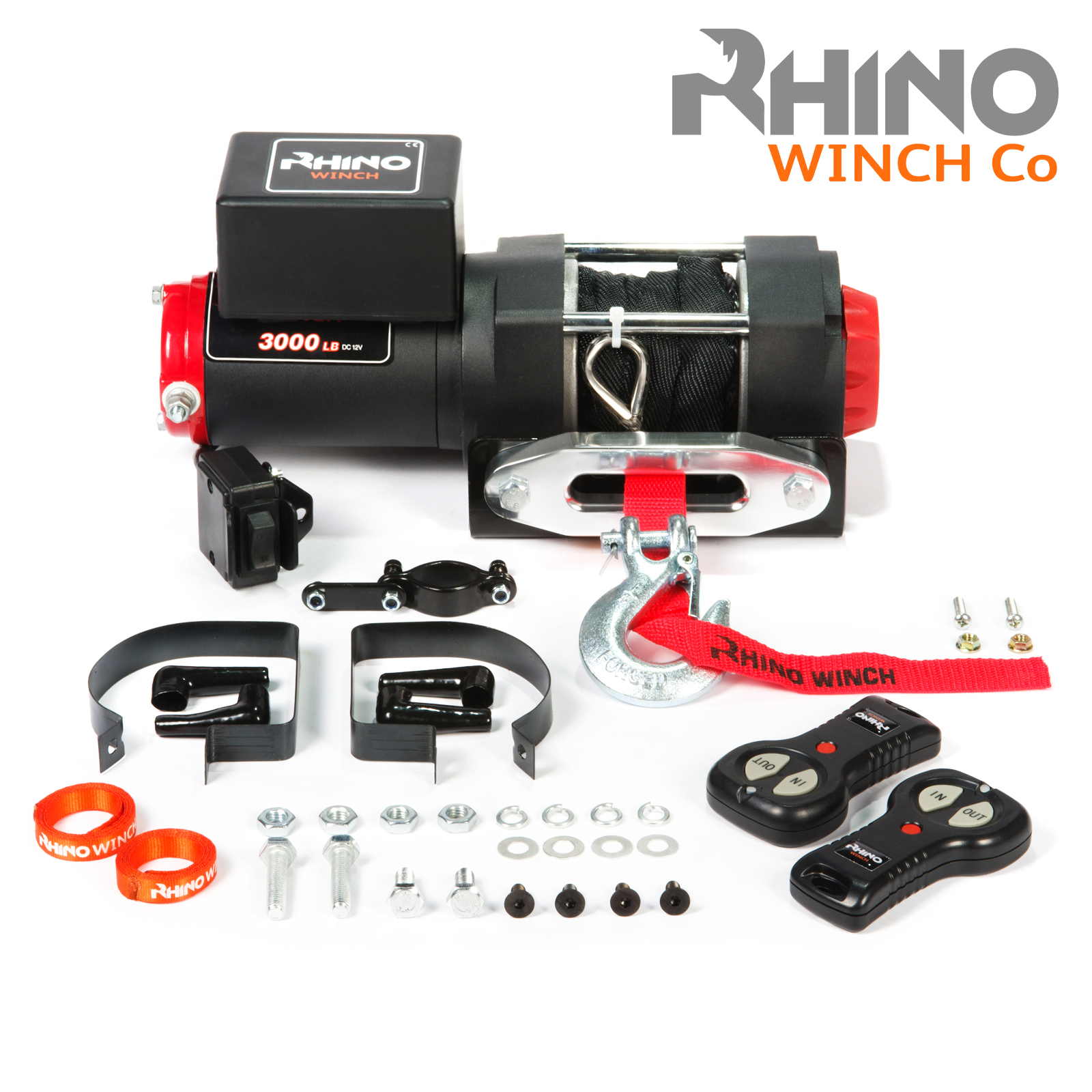 Rhino Electric Winch 12v 13500lbs Synthetic Dyneema Rope Carbon Mounting  Plate